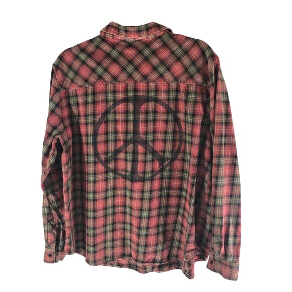 By Junkfood Womens Flannel Shirt Chest Pockets Cotton Plaid Pink Green 1X - Picture 2 of 4